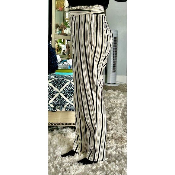 Express Ankle High Rise Beige Striped Classic Paperbag Trousers Womens Size 2 - Picture 5 of 7